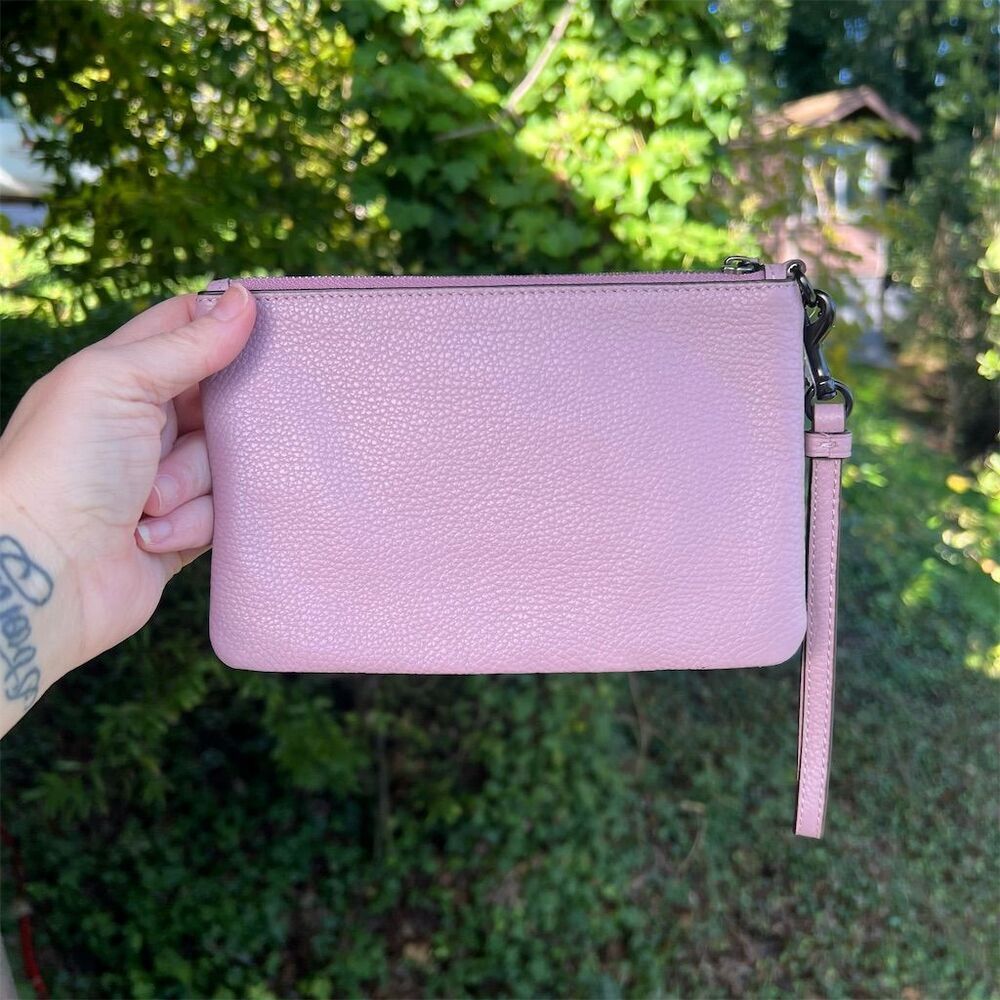 Coach Women's Pebble Leather Wristlet Wallet in Purple Ice w Silver Hardware NWT - Picture 2 of 11